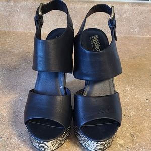 NWOT'S- MOSSIMO - Black Wedge Heels- Buckle Closure - Sz 7 Womens